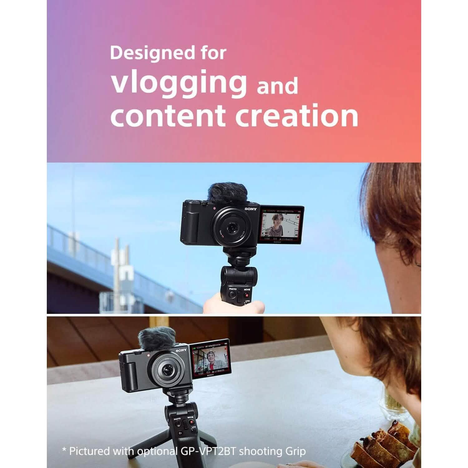 Sony ZV-1F Vlog Camera for Content Creators and Vloggers Black Cameras & Drones - DailySale