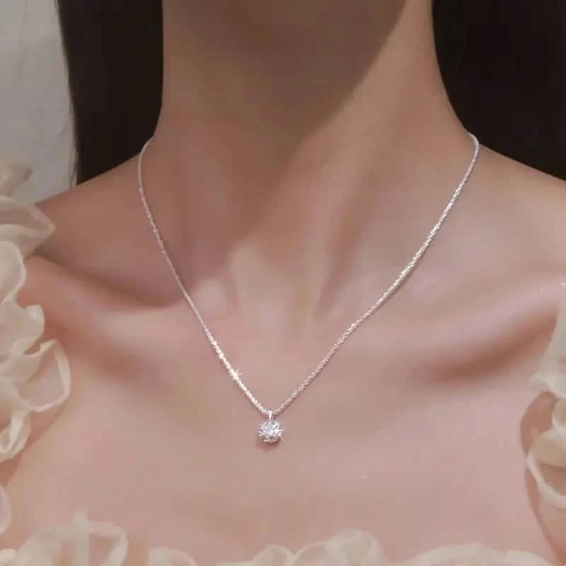 Sparkling Wave-Shaped Six-Claw Single Zirconia Pendant Necklace Necklaces - DailySale