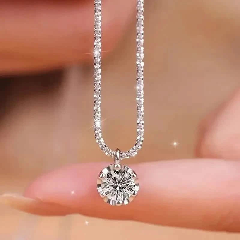 Sparkling Wave-Shaped Six-Claw Single Zirconia Pendant Necklace Necklaces - DailySale