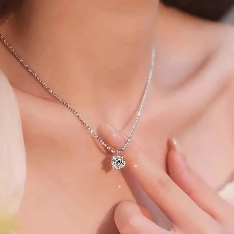 Sparkling Wave-Shaped Six-Claw Single Zirconia Pendant Necklace Necklaces - DailySale