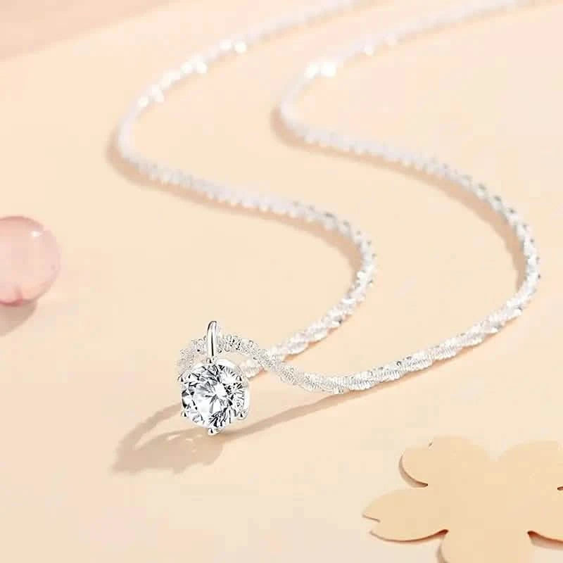 Sparkling Wave-Shaped Six-Claw Single Zirconia Pendant Necklace Necklaces - DailySale