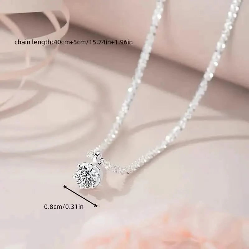 Sparkling Wave-Shaped Six-Claw Single Zirconia Pendant Necklace Necklaces - DailySale