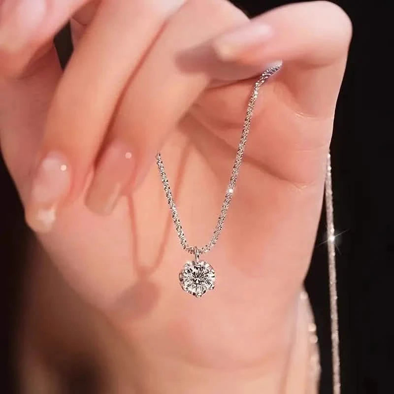 Sparkling Wave-Shaped Six-Claw Single Zirconia Pendant Necklace Necklaces - DailySale