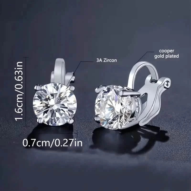 Sparkling Zirconia Copper Plating White K Round Perforated Clip Women's Ear Clip Non Perforated Earrings - DailySale