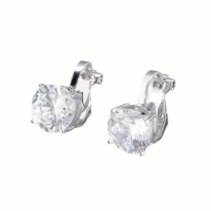 Sparkling Zirconia Copper Plating White K Round Perforated Clip Women's Ear Clip Non Perforated Earrings - DailySale