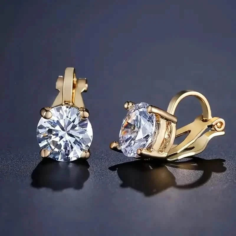 Sparkling Zirconia Copper Plating White K Round Perforated Clip Women's Ear Clip Non Perforated Earrings Gold - DailySale