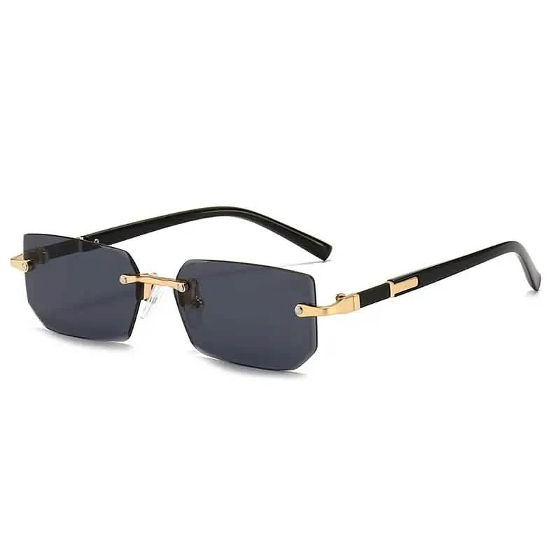 Square Rimless Vintage Sunglasses Stylish Design Golden Frame Black Hip Hop Sunglasses Men's Shoes & Accessories Black - DailySale
