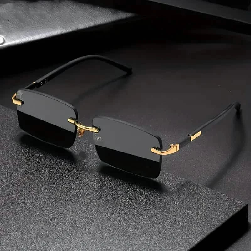 Square Rimless Vintage Sunglasses Stylish Design Golden Frame Black Hip Hop Sunglasses Men's Shoes & Accessories - DailySale