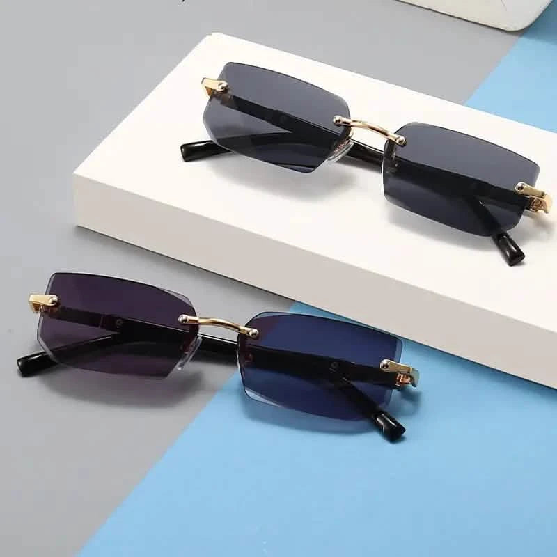 Square Rimless Vintage Sunglasses Stylish Design Golden Frame Black Hip Hop Sunglasses Men's Shoes & Accessories - DailySale
