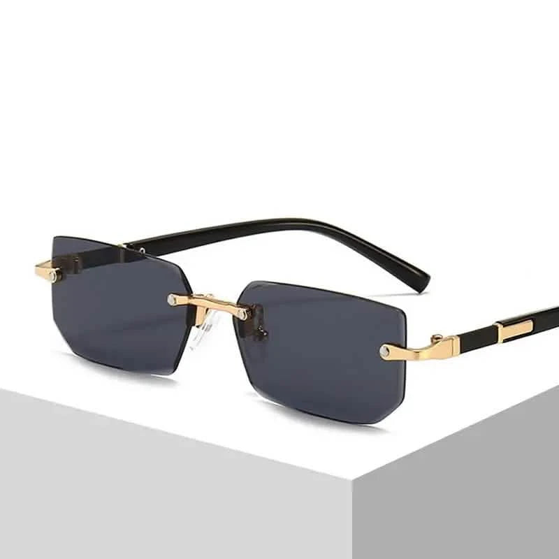 Square Rimless Vintage Sunglasses Stylish Design Golden Frame Black Hip Hop Sunglasses Men's Shoes & Accessories - DailySale