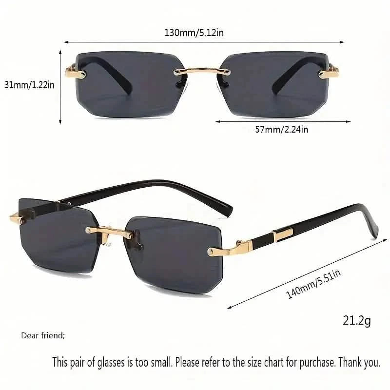Square Rimless Vintage Sunglasses Stylish Design Golden Frame Black Hip Hop Sunglasses Men's Shoes & Accessories - DailySale