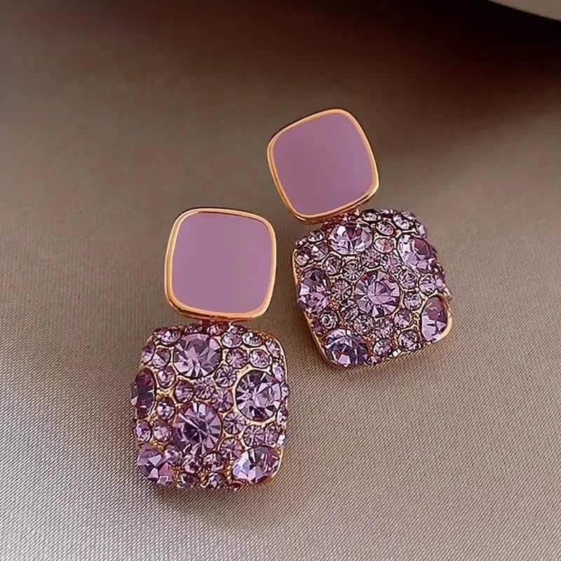 Square Shape Full Shiny Rhinestone Decor Dangle Earrings Earrings - DailySale