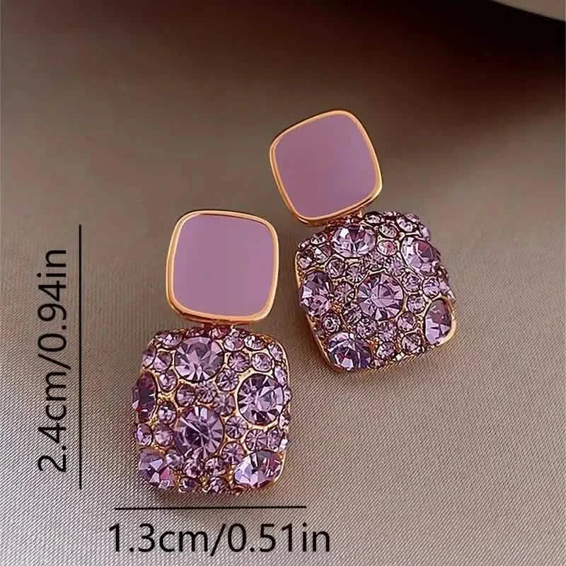 Square Shape Full Shiny Rhinestone Decor Dangle Earrings Earrings - DailySale