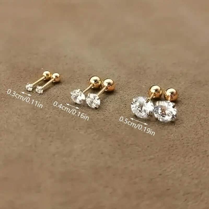 Stainless Steel 18K Gold Four-Claw Twisted Ball Zirconia Earrings Earrings - DailySale