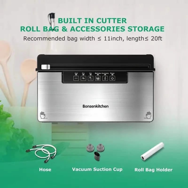 Stainless Steel Food Vacuum Sealer with Built-in Cutter Kitchen Appliances - DailySale