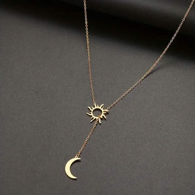 Stainless Steel Sun Totem and Moon Necklace Necklaces Gold - DailySale