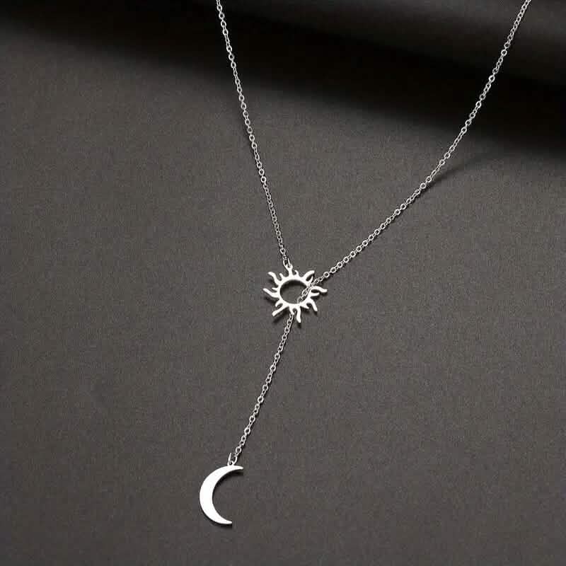 Stainless Steel Sun Totem and Moon Necklace Necklaces Silver - DailySale