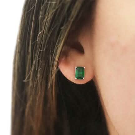 Sterling Silver 2.00 CTTW Emerald Cut Green Emerald Stud Earrings Earrings - DailySale
