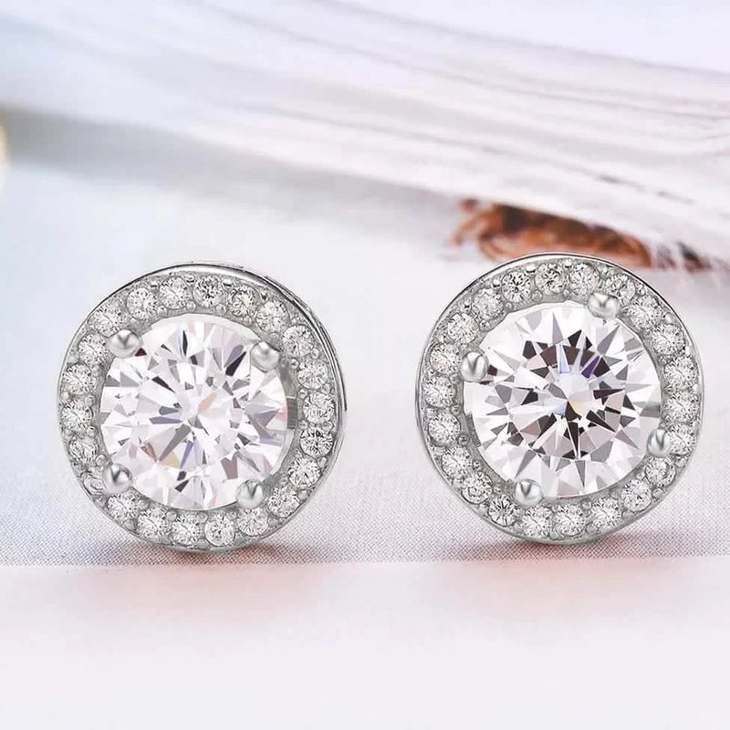 Sterling Silver Cubic Zirconia Classic Halo Stud Earrings Earrings Silver - DailySale