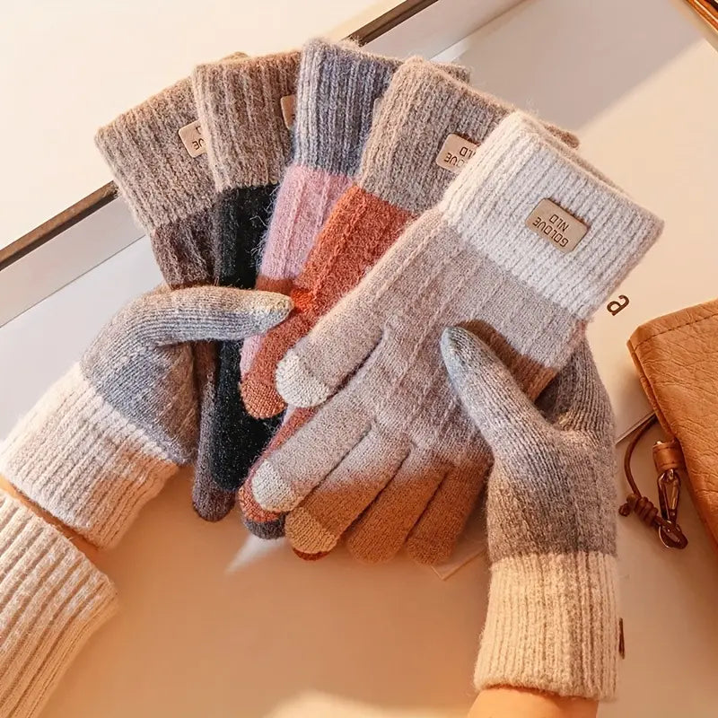 Cheap Solid Color Knitted Woolen Gloves Wool Full Finger Gloves Soft Men  Knitted Gloves Sports