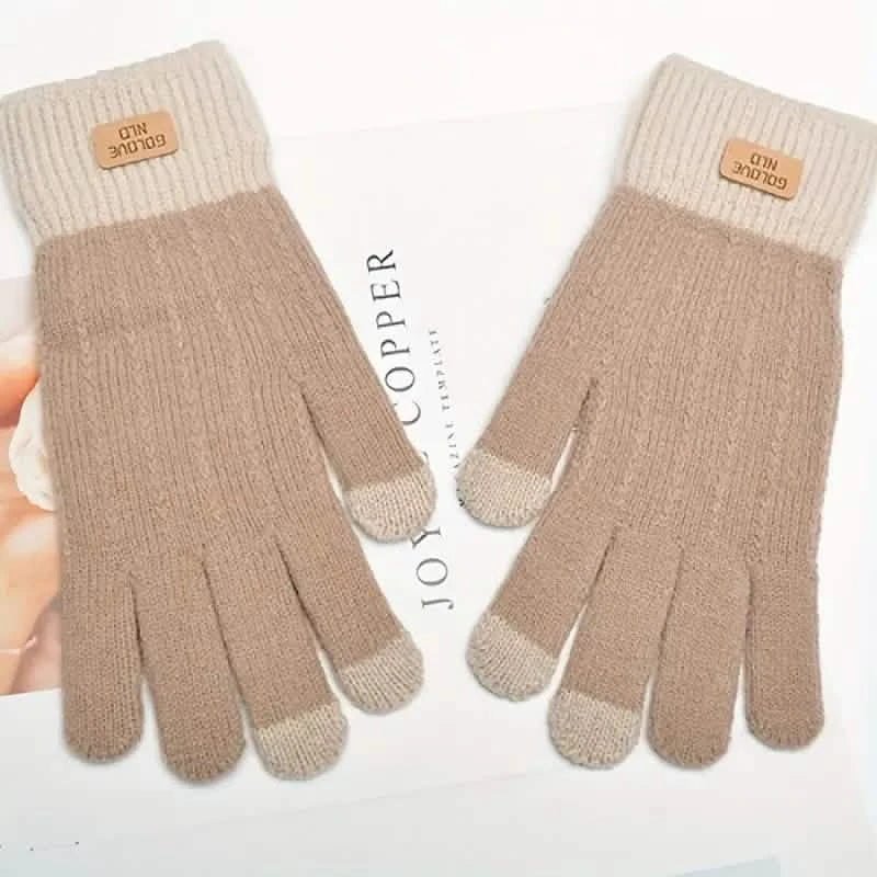 Stretch Knit Wool Full Finger Mittens Sports & Outdoors Light Khaki - DailySale