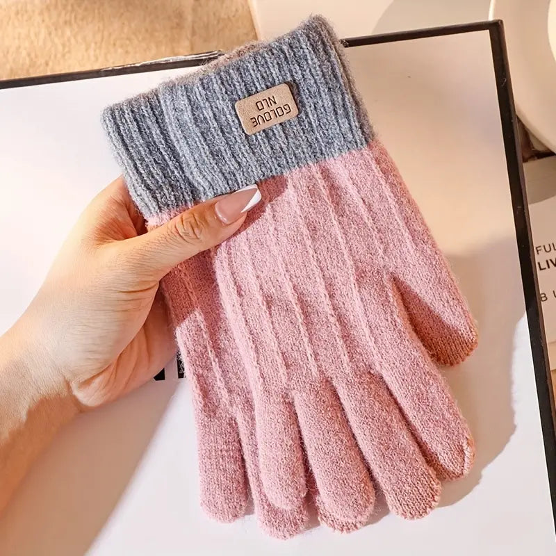 Stretch Knit Wool Full Finger Mittens Sports & Outdoors Pink - DailySale