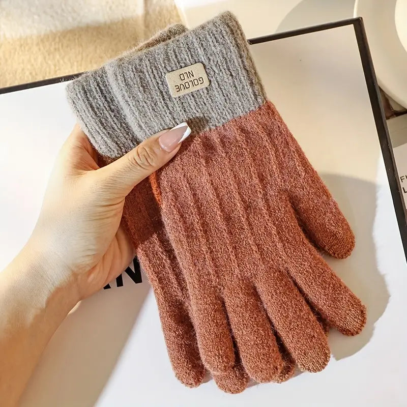 Stretch Knit Wool Full Finger Mittens Sports & Outdoors Rust - DailySale