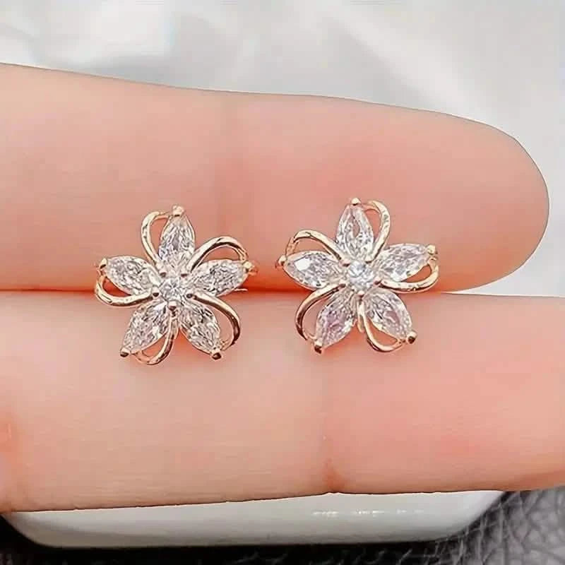 Stylish Zirconia Petal Flower Stud Earrings Earrings - DailySale