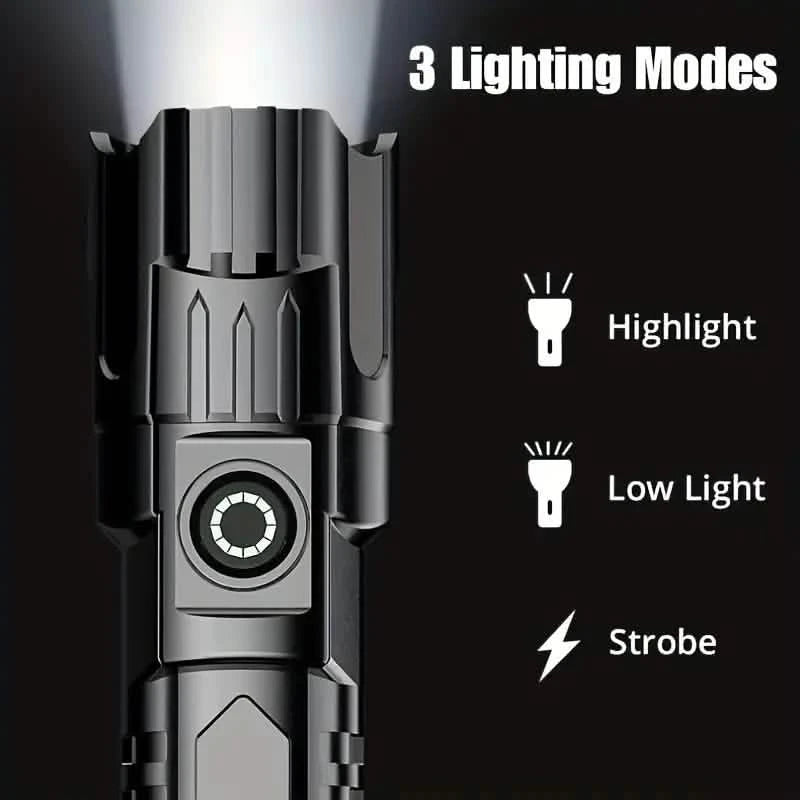 Super Bright Flashlight, USB Rechargeable Telescopic Zoom Wide Beam Sports & Outdoors - DailySale