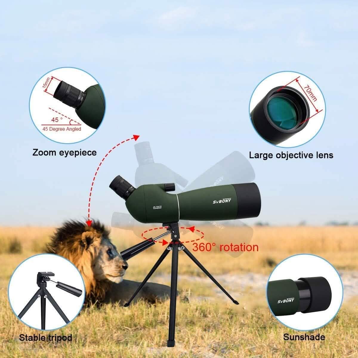 SVBONY SV28 25-75x70 Spotting Scopes with Tripod (Refurbished) Sports & Outdoors - DailySale