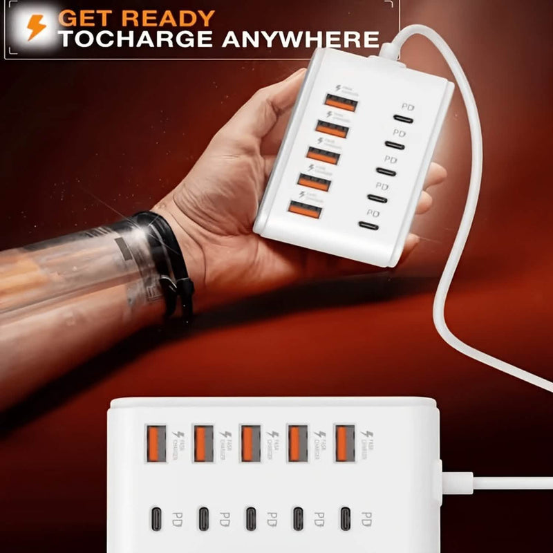 Charging station held in a hand to show its size