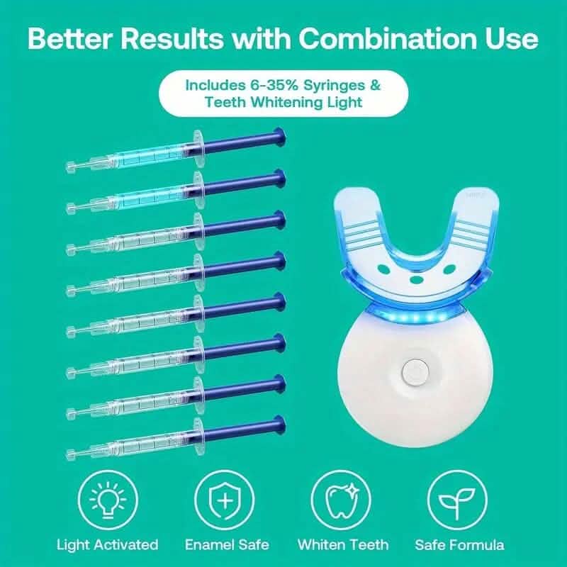 Teeth Whitening Gel Kit with 6 Teeth Cleaning Gel + 2 Dental Trays + Cleaning Led Light Beauty & Personal Care - DailySale