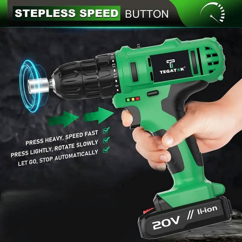 Tegatok 20V Cordless Drill Set Home Improvement - DailySale