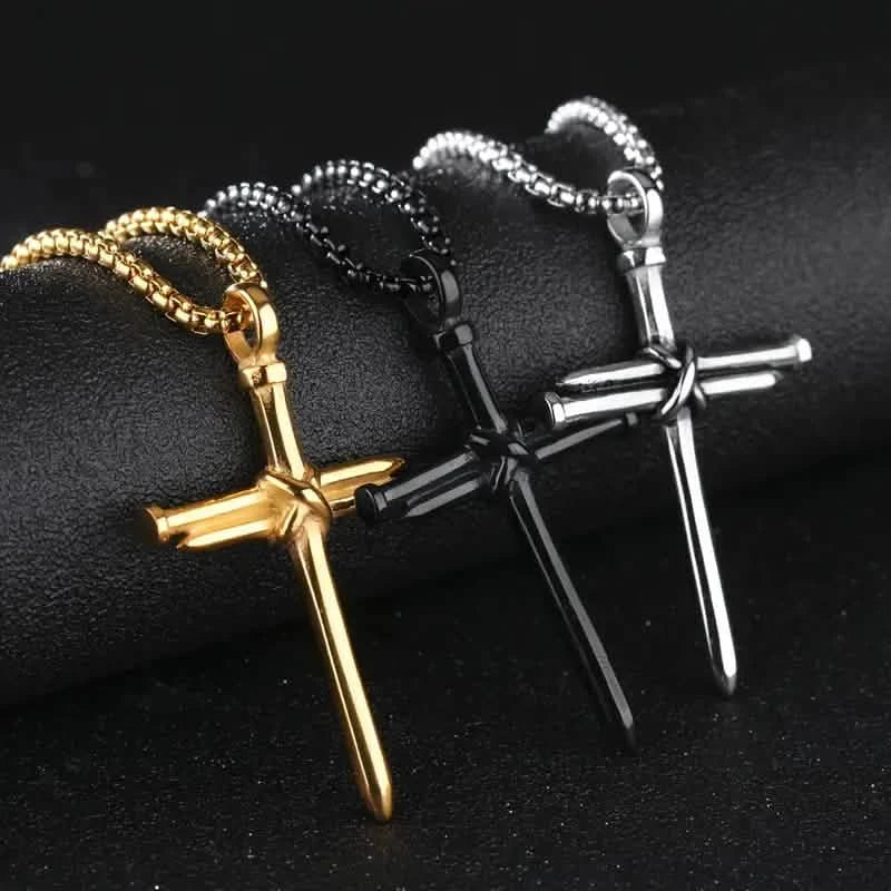 Titanium Steel Casting Steel Nails Cross Men's Pendant Punk Style Necklaces - DailySale