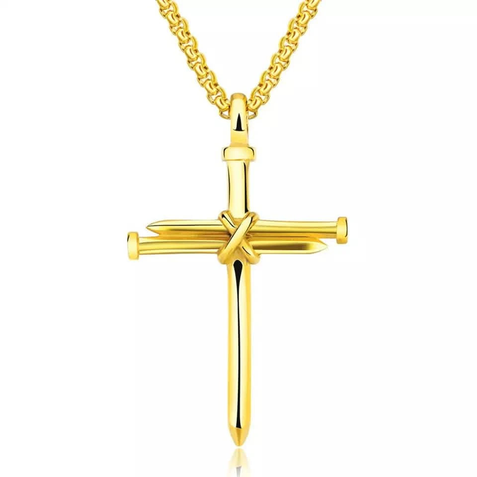 Titanium Steel Casting Steel Nails Cross Men's Pendant Punk Style Necklaces Gold - DailySale