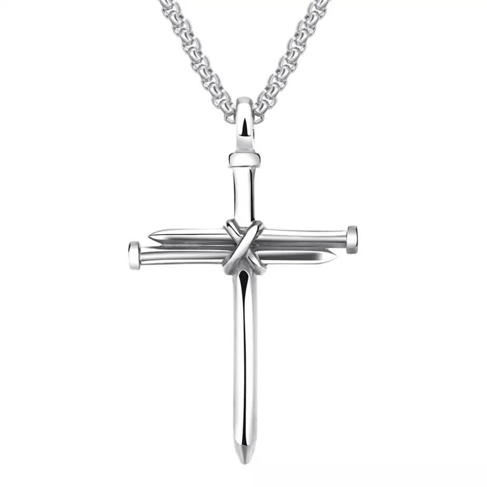 Titanium Steel Casting Steel Nails Cross Men's Pendant Punk Style Necklaces Silver - DailySale