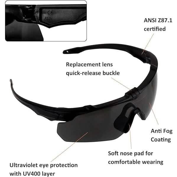 ToopMount Tactical Eyewear Anti Fog, ANSI Z87.1 Shooting Glasses with 3 Interchangeable Lens (Refurbished) Sports & Outdoors - DailySale