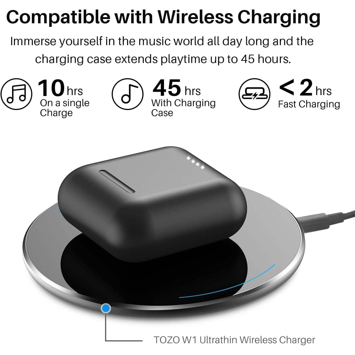 TOZO T6 True Wireless Earbuds Bluetooth 5.3 Headphones Touch Control with Wireless Charging Case (Refurbished) Headphones - DailySale