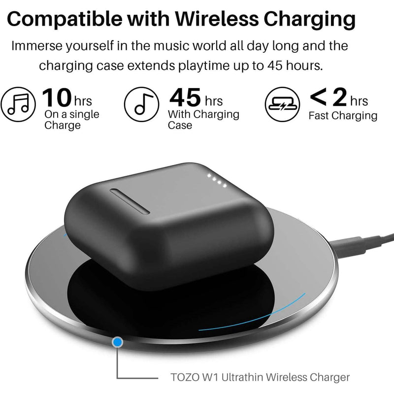 TOZO T6 True Wireless Earbuds Bluetooth 5.3 Headphones Touch Control with Wireless Charging Case (Refurbished) Headphones - DailySale
