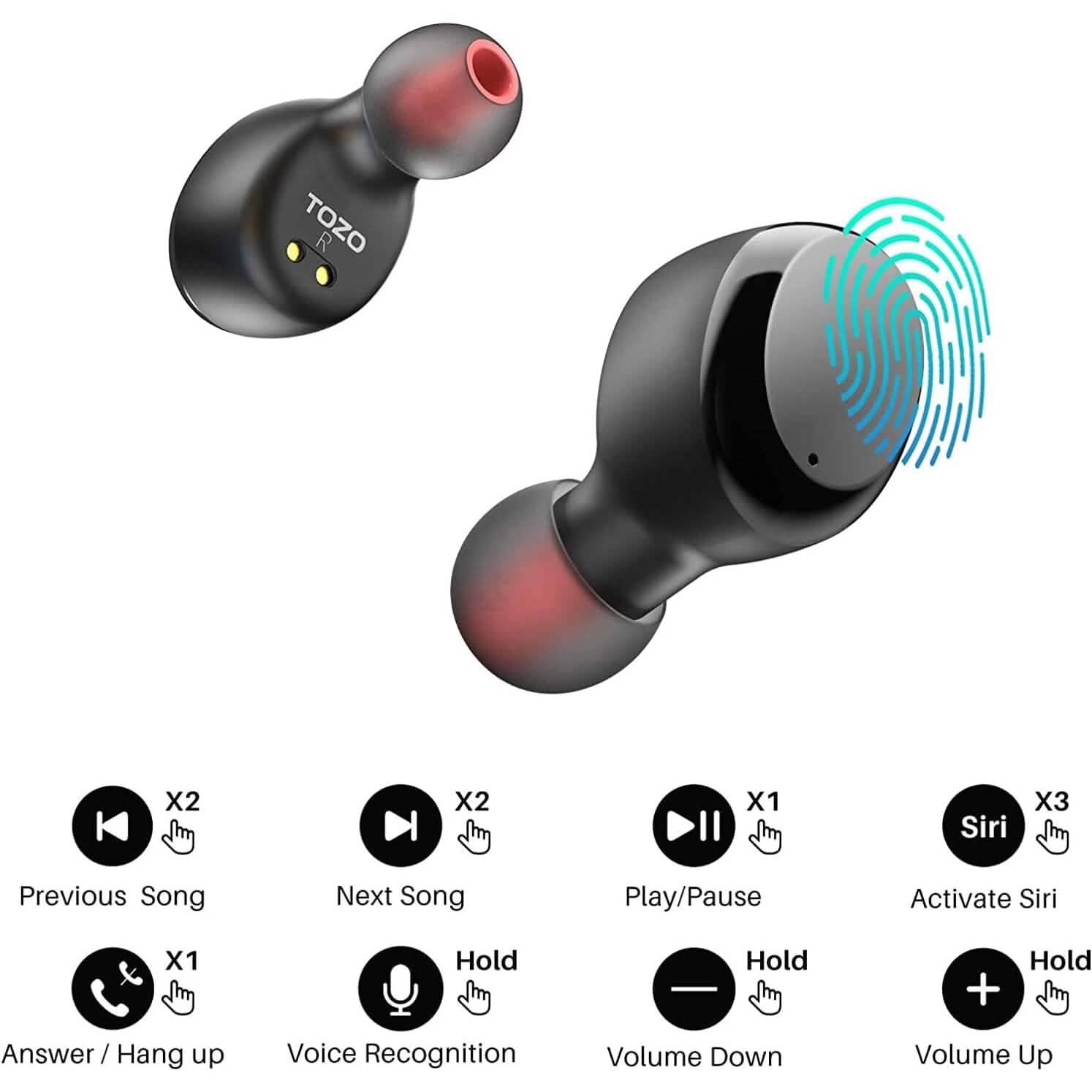 TOZO T6 True Wireless Earbuds Bluetooth 5.3 Headphones Touch Control with Wireless Charging Case (Refurbished) Headphones - DailySale