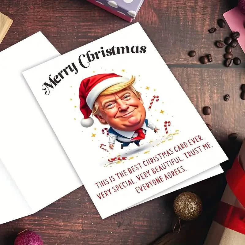 Trump Themed Christmas Greeting Card with Envelope Holiday Decor & Apparel - DailySale
