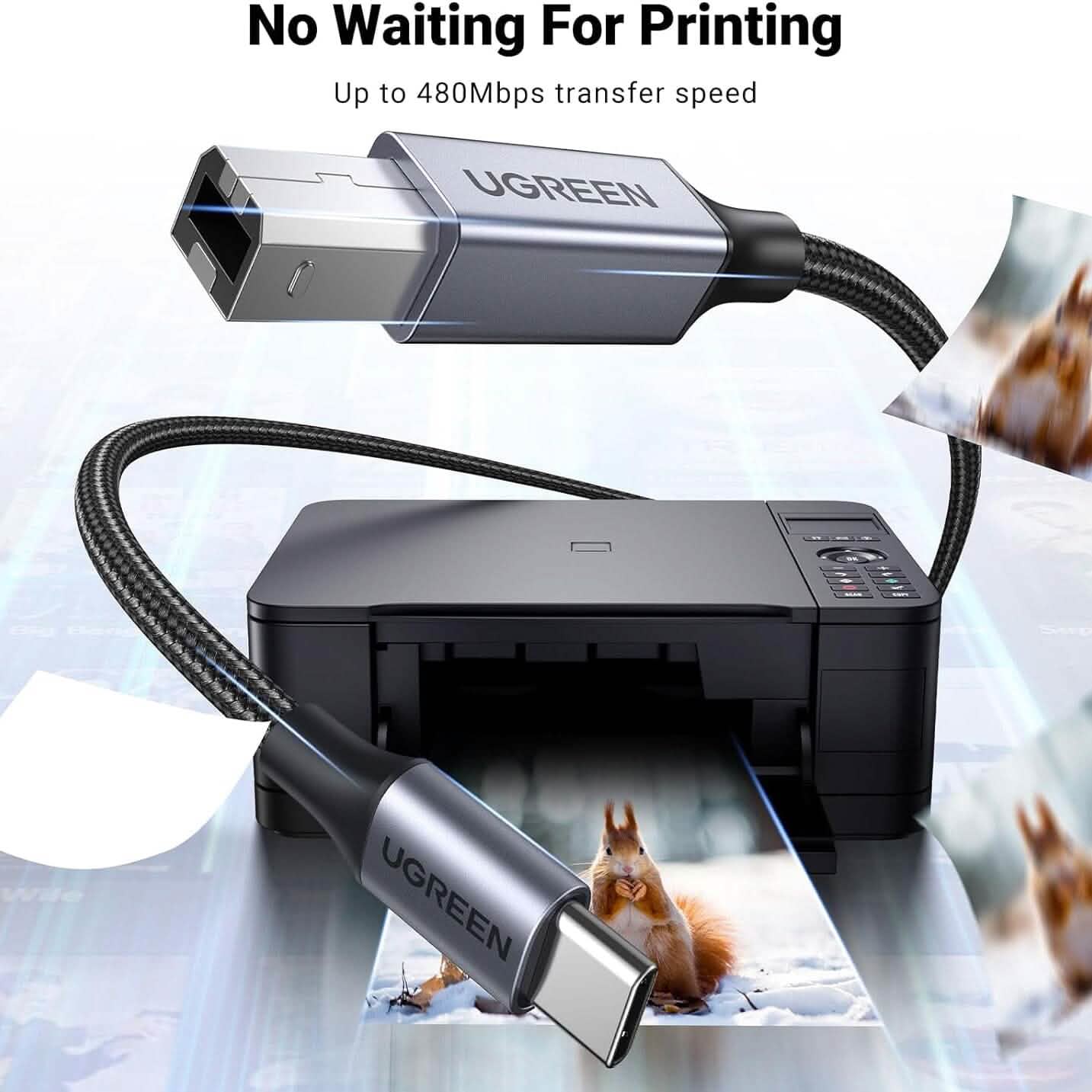 UGREEN USB B to USB C 3 FT Printer Cable (Refurbished) Mobile Accessories - DailySale