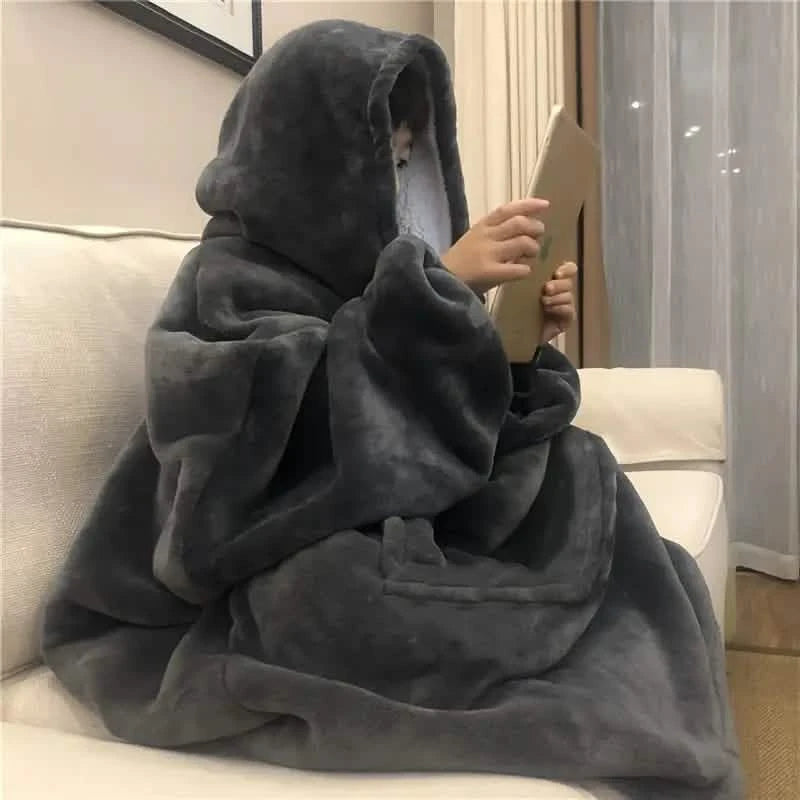 Extra Long Oversized Hoodie Blanket For Adults - Wearable Sherpa-Lined Snuggle Blanket With Pocket & Cuffs
