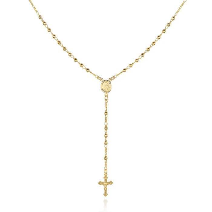 Unisex 14K Gold Virgin Mary Rosary Bead Cross Necklace 18'' Necklaces - DailySale