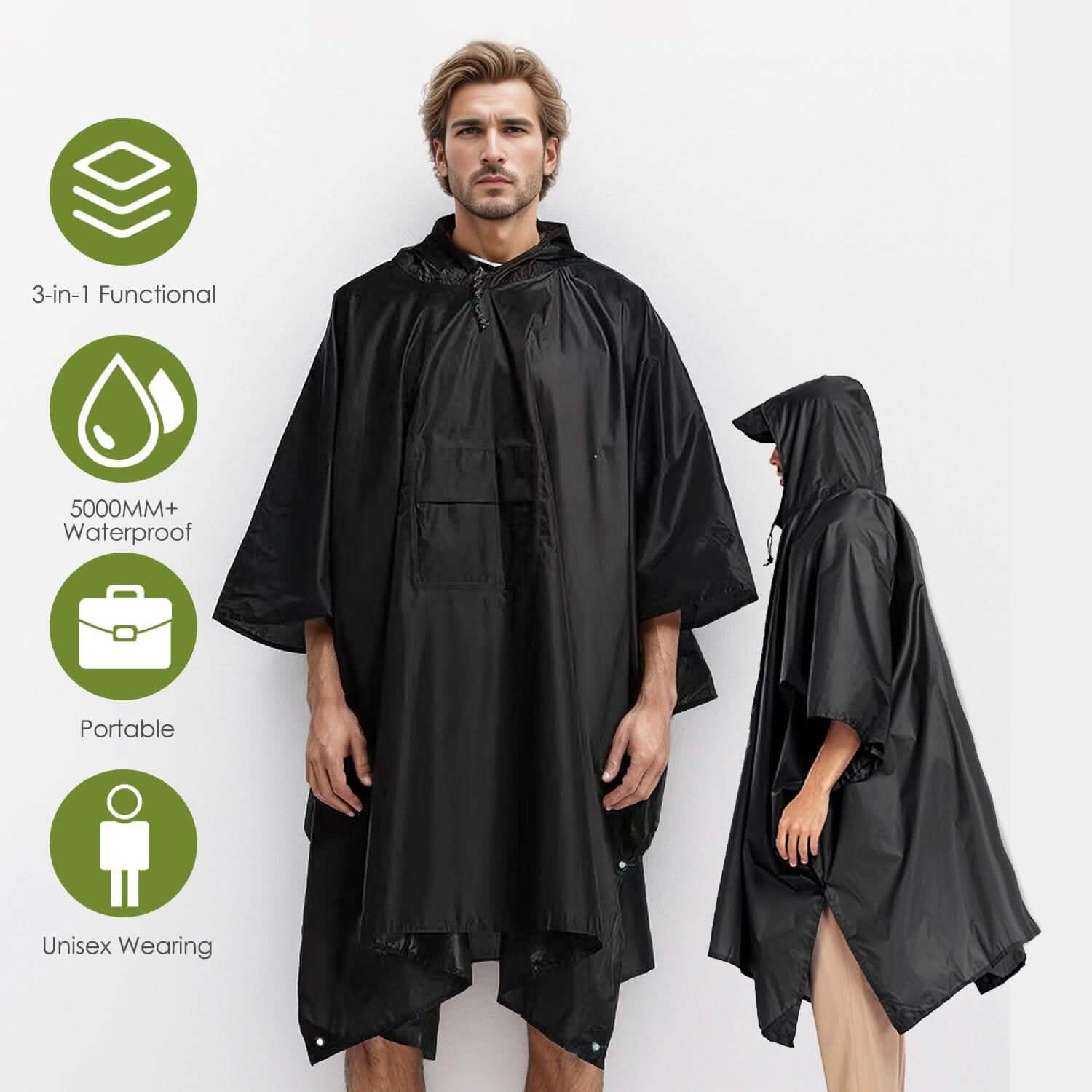 Unisex Hooded Rain Poncho with Pocket Sports & Outdoors - DailySale