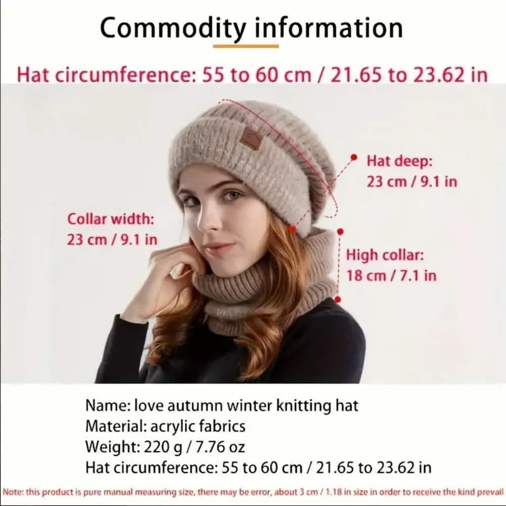 Measurements: hat circumference 55 to 60 centimeters, hat depth 23 centimeters, collar 23 by 18 centimeters