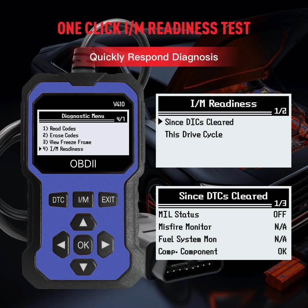 I/M readiness test screen showing MIL status and misfire monitor