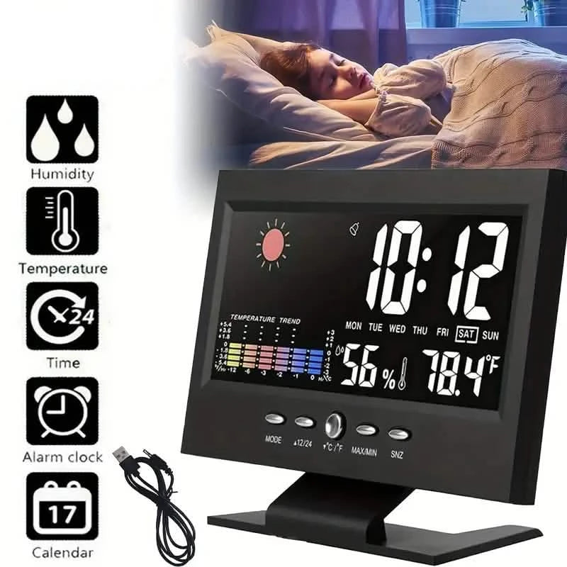 Vibrant Digital Weather Alarm Clock with Voice Control Household Appliances - DailySale