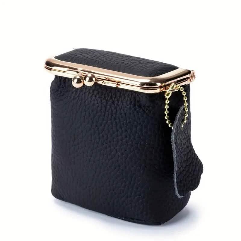 Vintage Genuine Leather Mini Handbag Organizer with Secure Kiss Lock Handbags & Wallets Black - DailySale
