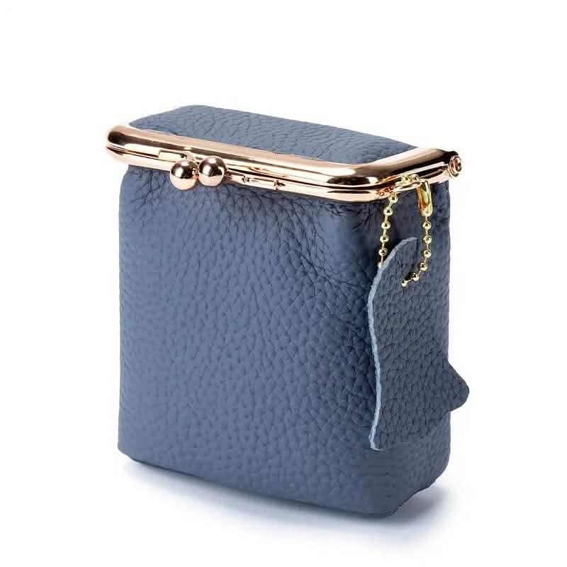 Vintage Genuine Leather Mini Handbag Organizer with Secure Kiss Lock Handbags & Wallets Blue - DailySale